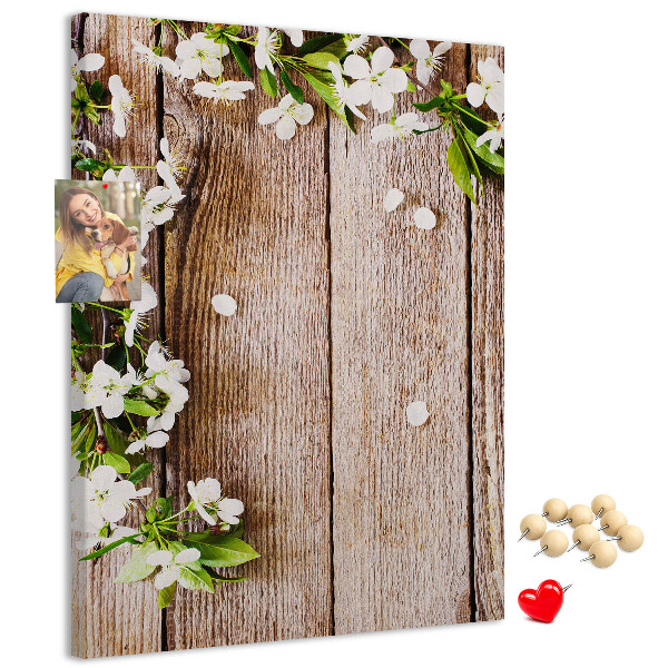 Tableau de liège Fleurs sur fond de planches de bois