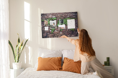 Tableau en liège Carte du monde verte sur un mur de pierre