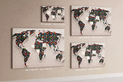 Tableau en liège Carte du monde colorée avec des carrés