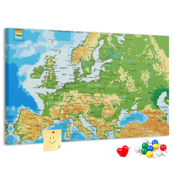 Tableau de liège Carte de l'Europe avec indications géographiques.
