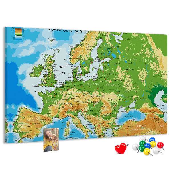 Tableau de liège Carte de l'Europe avec indications géographiques.