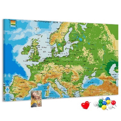 Tableau de liège Carte de l'Europe avec indications géographiques.