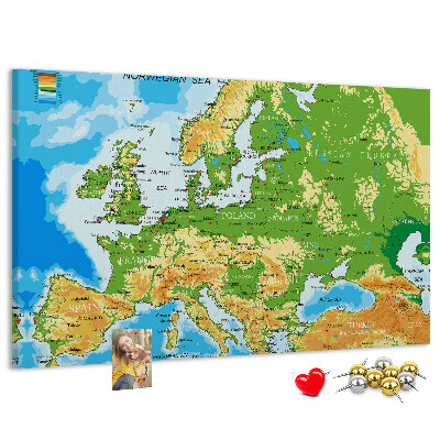 Tableau de liège Carte de l'Europe avec indications géographiques.