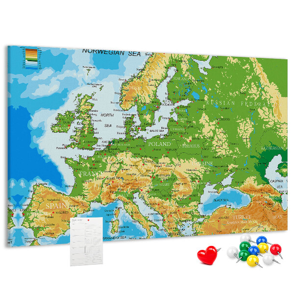 Tableau de liège Carte de l'Europe avec indications géographiques.