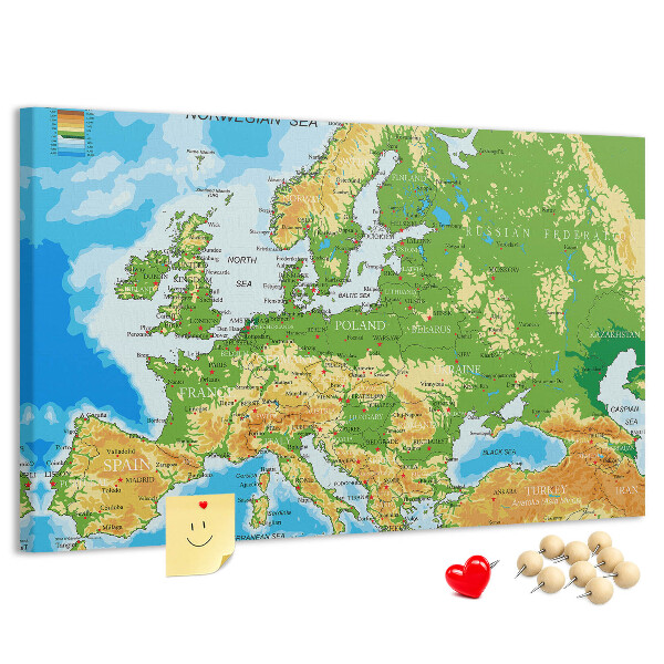 Tableau de liège Carte de l'Europe avec indications géographiques.