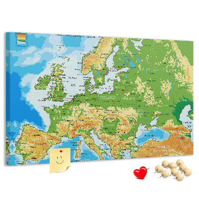 Tableau de liège Carte de l'Europe avec indications géographiques.
