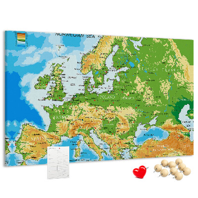 Tableau de liège Carte de l'Europe avec indications géographiques.