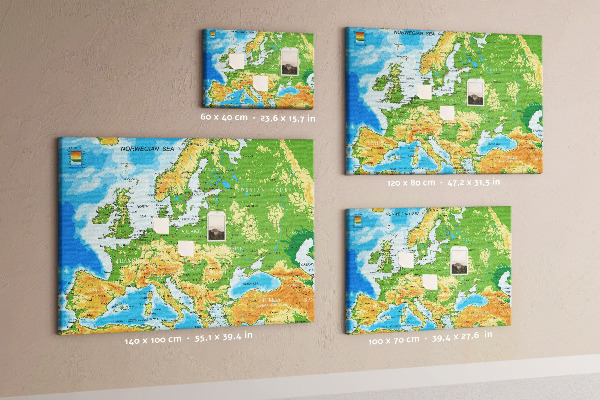 Tableau de liège Carte de l'Europe avec indications géographiques.
