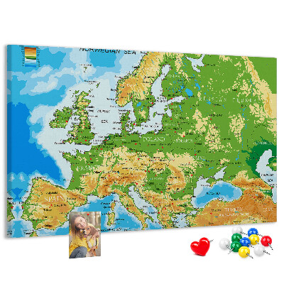 Tableau de liège Carte de l'Europe avec indications géographiques.