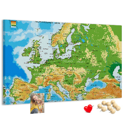 Tableau de liège Carte de l'Europe avec indications géographiques.