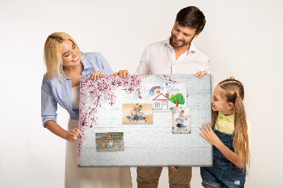 Tableau affichage liège Branches florales sur fond de bois blanc