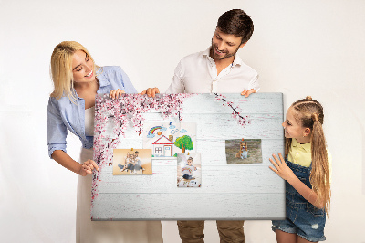 Tableau affichage liège Branches florales sur fond de bois blanc