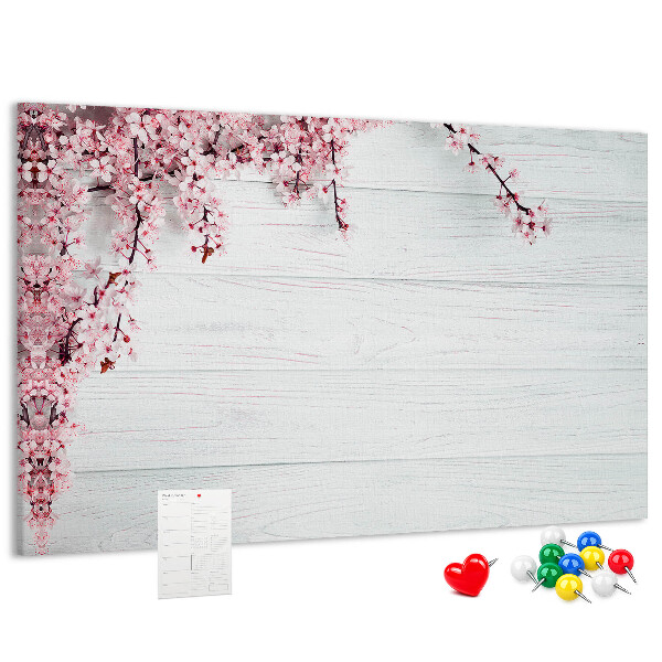 Tableau affichage liège Branches florales sur fond de bois blanc