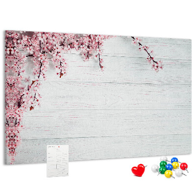 Tableau affichage liège Branches florales sur fond de bois blanc