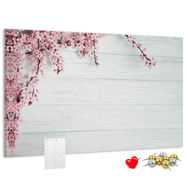Tableau affichage liège Branches florales sur fond de bois blanc