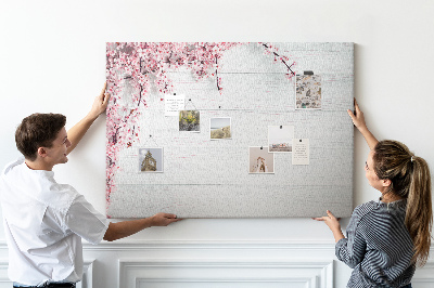 Tableau affichage liège Branches florales sur fond de bois blanc
