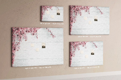 Tableau affichage liège Branches florales sur fond de bois blanc