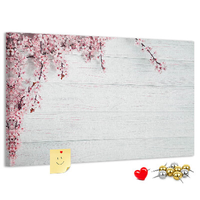 Tableau affichage liège Branches florales sur fond de bois blanc