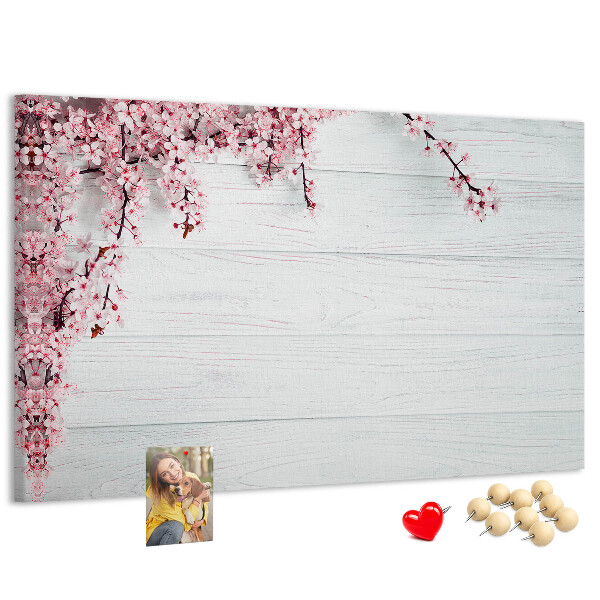 Tableau affichage liège Branches florales sur fond de bois blanc