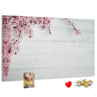 Tableau affichage liège Branches florales sur fond de bois blanc