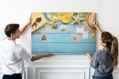 Tableau en liège L'été à la plage avec des accessoires colorés