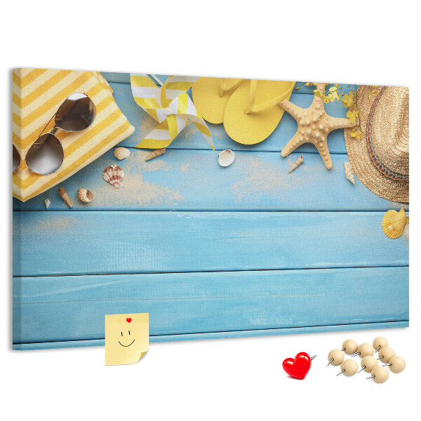 Tableau en liège L'été à la plage avec des accessoires colorés