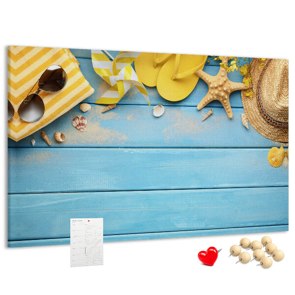 Tableau en liège L'été à la plage avec des accessoires colorés