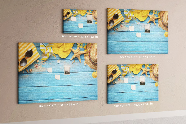 Tableau en liège L'été à la plage avec des accessoires colorés