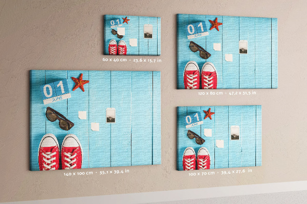 Tableau affichage liège Souvenirs d'été sur fond bleu