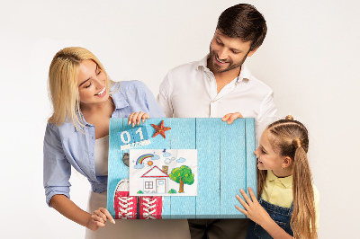 Tableau affichage liège Souvenirs d'été sur fond bleu