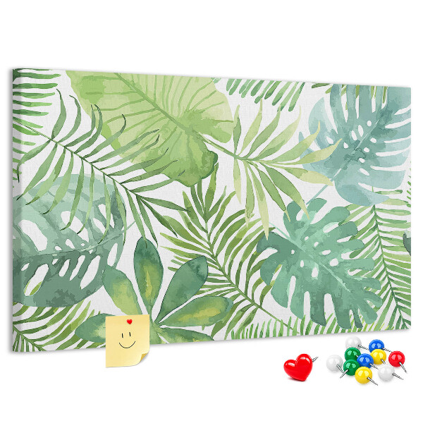 Tableau de liège Feuilles vertes de plantes tropicales à l'aquarelle