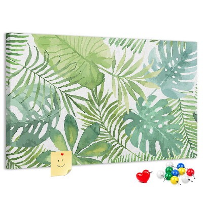 Tableau de liège Feuilles vertes de plantes tropicales à l'aquarelle