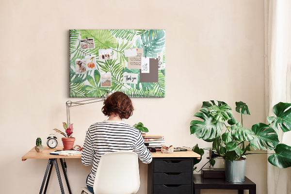 Tableau de liège Feuilles vertes de plantes tropicales à l'aquarelle
