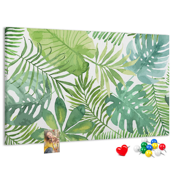 Tableau de liège Feuilles vertes de plantes tropicales à l'aquarelle