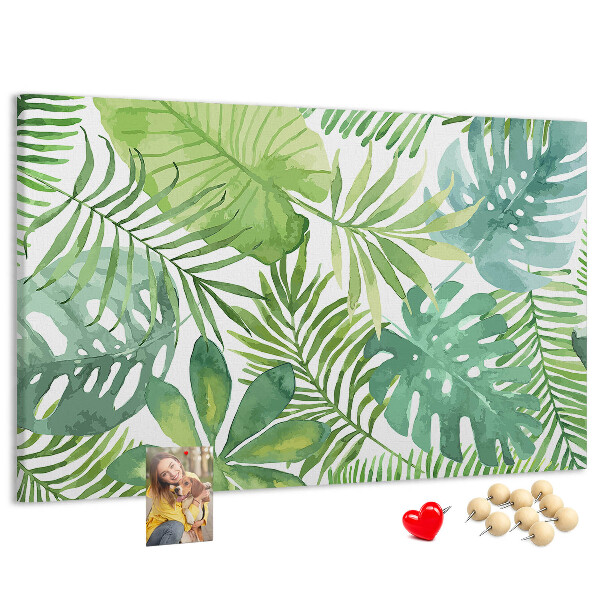 Tableau de liège Feuilles vertes de plantes tropicales à l'aquarelle