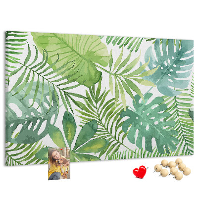 Tableau de liège Feuilles vertes de plantes tropicales à l'aquarelle