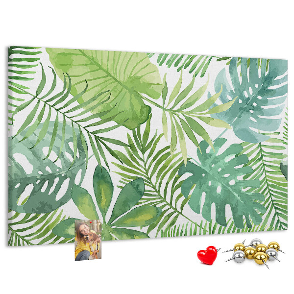 Tableau de liège Feuilles vertes de plantes tropicales à l'aquarelle