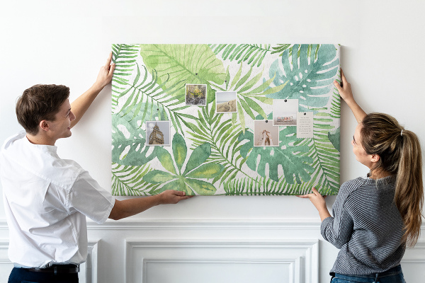 Tableau de liège Feuilles vertes de plantes tropicales à l'aquarelle