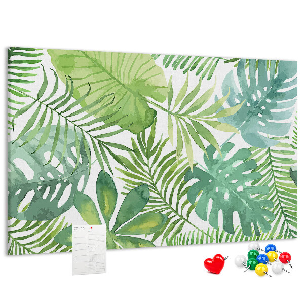 Tableau de liège Feuilles vertes de plantes tropicales à l'aquarelle