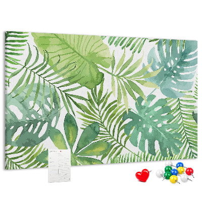 Tableau de liège Feuilles vertes de plantes tropicales à l'aquarelle
