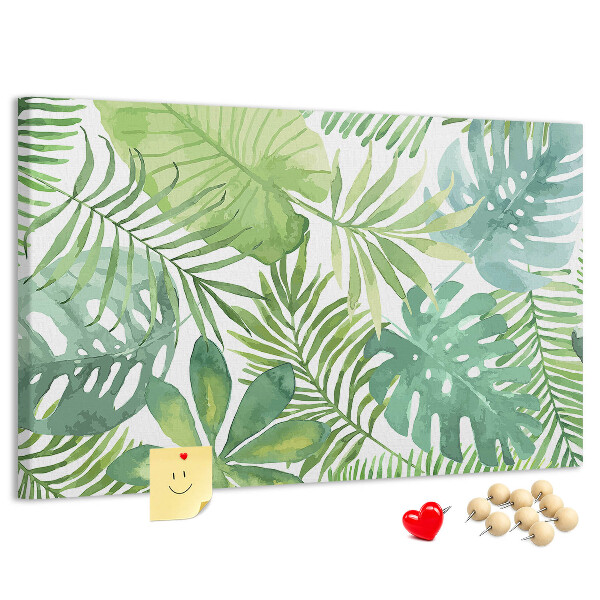 Tableau de liège Feuilles vertes de plantes tropicales à l'aquarelle