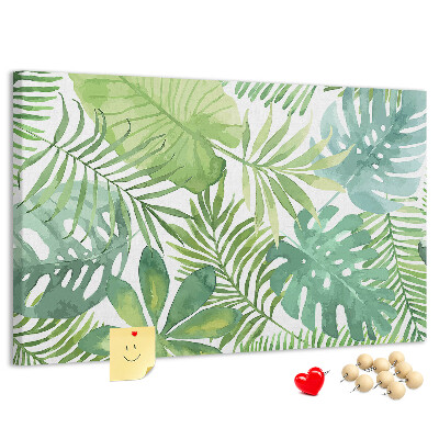 Tableau de liège Feuilles vertes de plantes tropicales à l'aquarelle