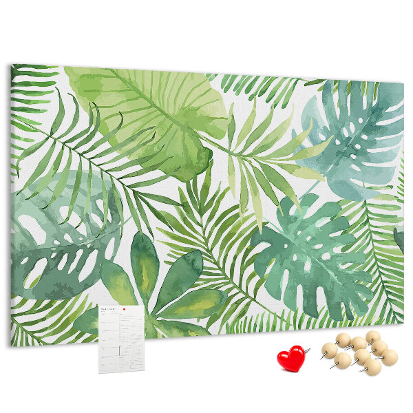 Tableau de liège Feuilles vertes de plantes tropicales à l'aquarelle