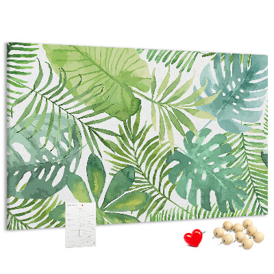 Tableau de liège Feuilles vertes de plantes tropicales à l'aquarelle
