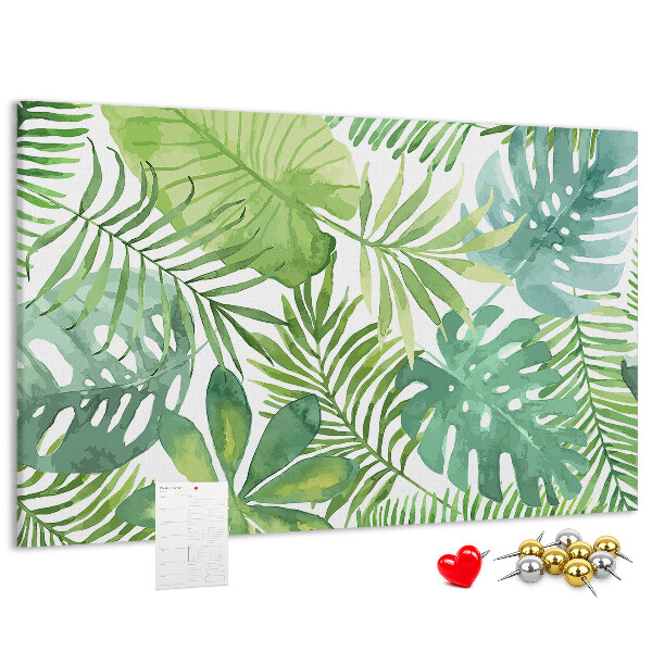 Tableau de liège Feuilles vertes de plantes tropicales à l'aquarelle