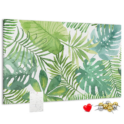 Tableau de liège Feuilles vertes de plantes tropicales à l'aquarelle
