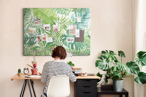 Tableau de liège Feuilles vertes de plantes tropicales à l'aquarelle