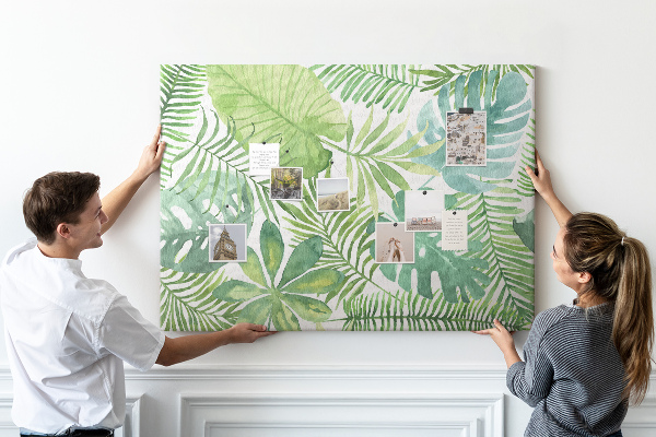 Tableau de liège Feuilles vertes de plantes tropicales à l'aquarelle