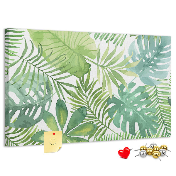 Tableau de liège Feuilles vertes de plantes tropicales à l'aquarelle