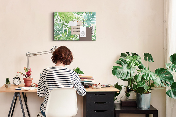 Tableau de liège Feuilles vertes de plantes tropicales à l'aquarelle